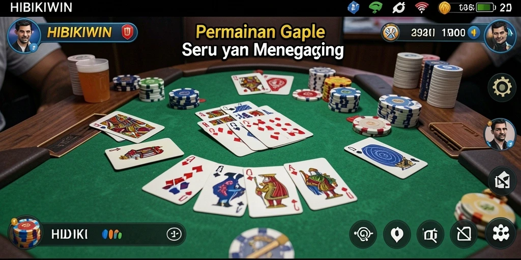 Tampilan gameplay seru di HIBIKIWIN yang menggambarkan permainan Gaple.