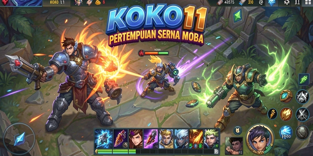 Tangkapan layar gameplay KOKO11 dengan aksi seru di arena MOBA.