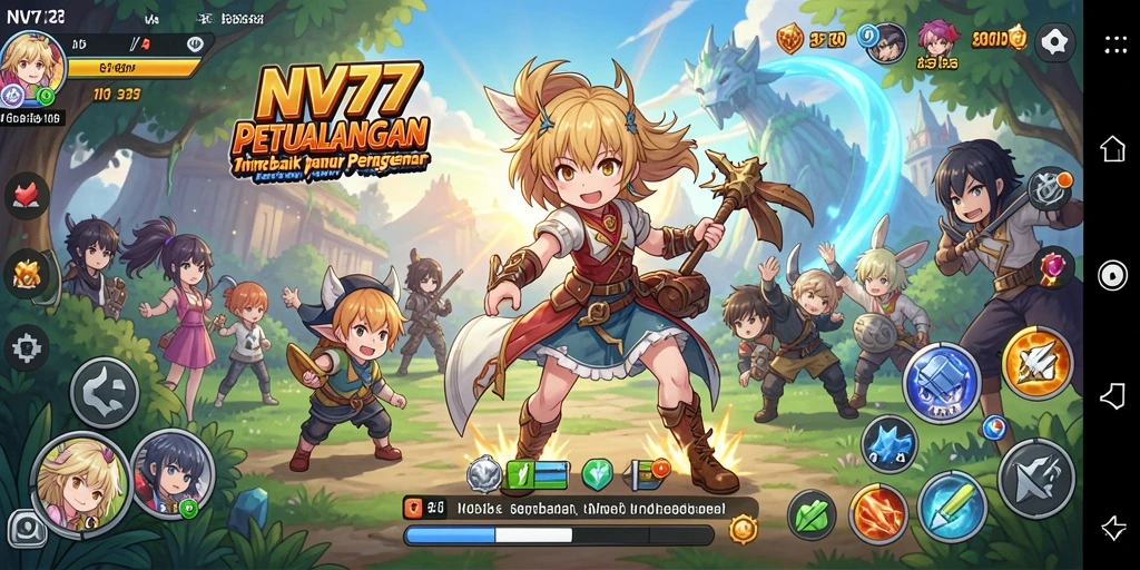 Tampilan menakjubkan gameplay NV77 dengan karakter anime.