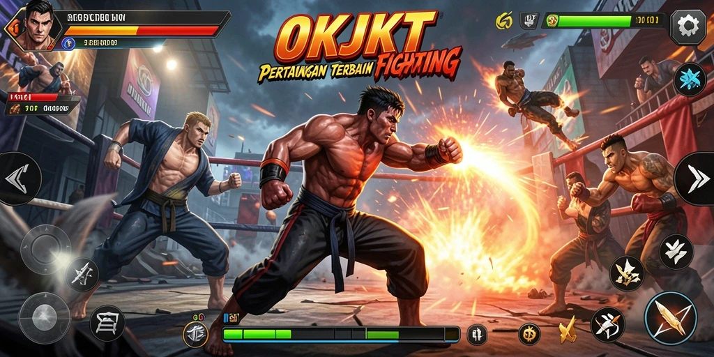Tampilan gameplay mendebarkan dalam game Fighting OKJKT.