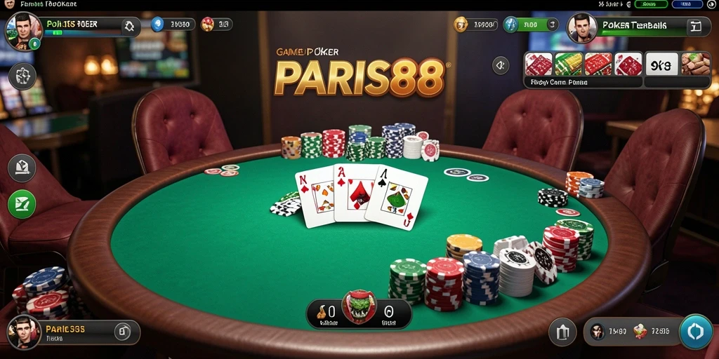 Screenshot gameplay PARIS88 menampilkan aksi poker yang menegangkan.