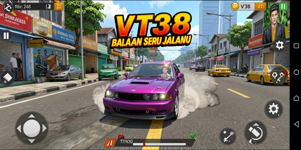 Tampilan gameplay balapan yang mendebarkan dan penuh aksi.